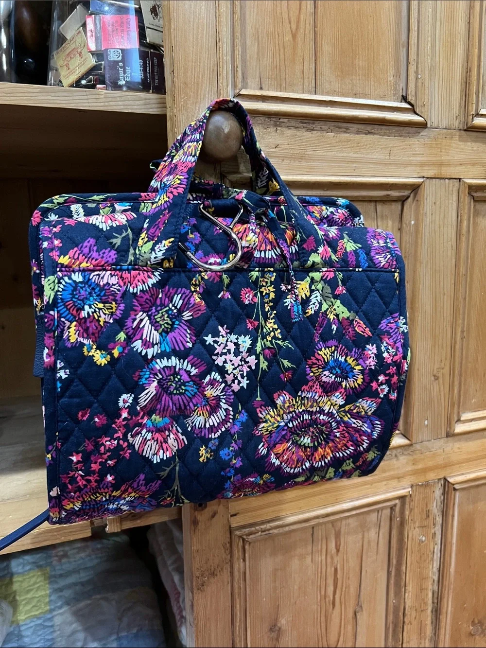 Vera Bradley Hanging Cosmetic Bag in Midnight Wildflowers Pattern